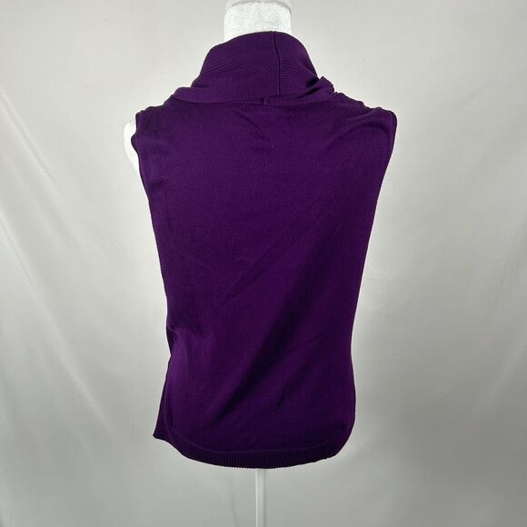 Roz Ali Sweater Vest Sleeveless Top Blouse Purple Cowl Medium Business Casual - Picture 2 of 3